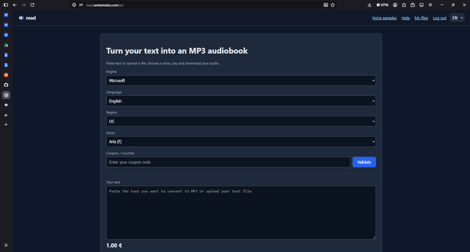 Read, Multi-language Text-to-Speech MP3 generator