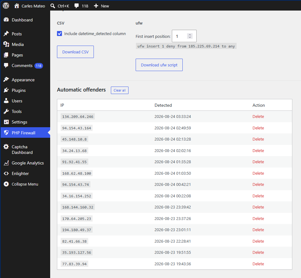 PHP Firewall - automatic offending IP addresses